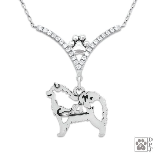 VIP Samoyed w Sled CZ Necklace, Body For Discount